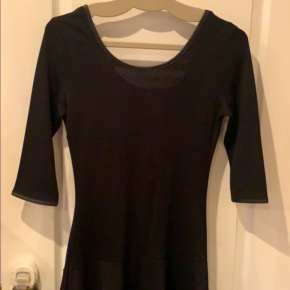 Black mini dress, faux leather trim
